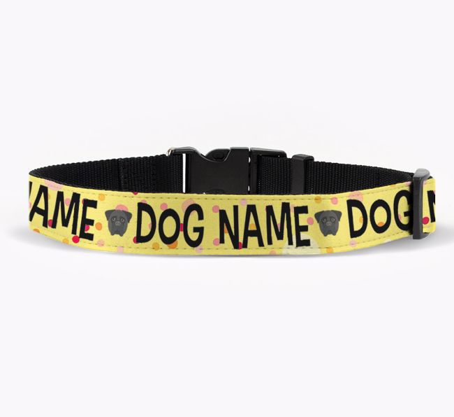 Personalised Fabric Collar with Spots and {breedFullName} Icons for {dogsName}